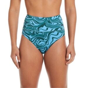 Nike Swirl High Waist Swim Bottoms NWT size XXL Ribbed in‎ Aquarius Blue
